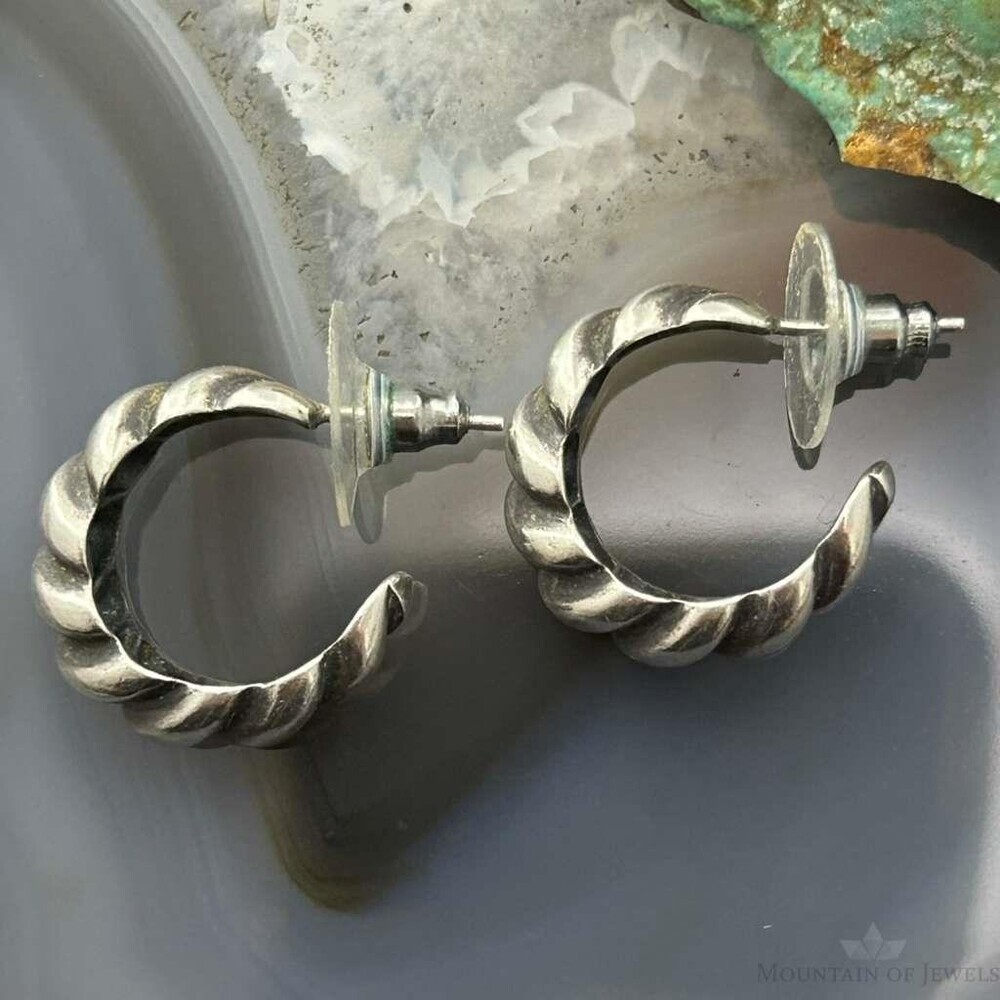 Sterling Silver Twisted Half Huggie Hoop Earrings For Women